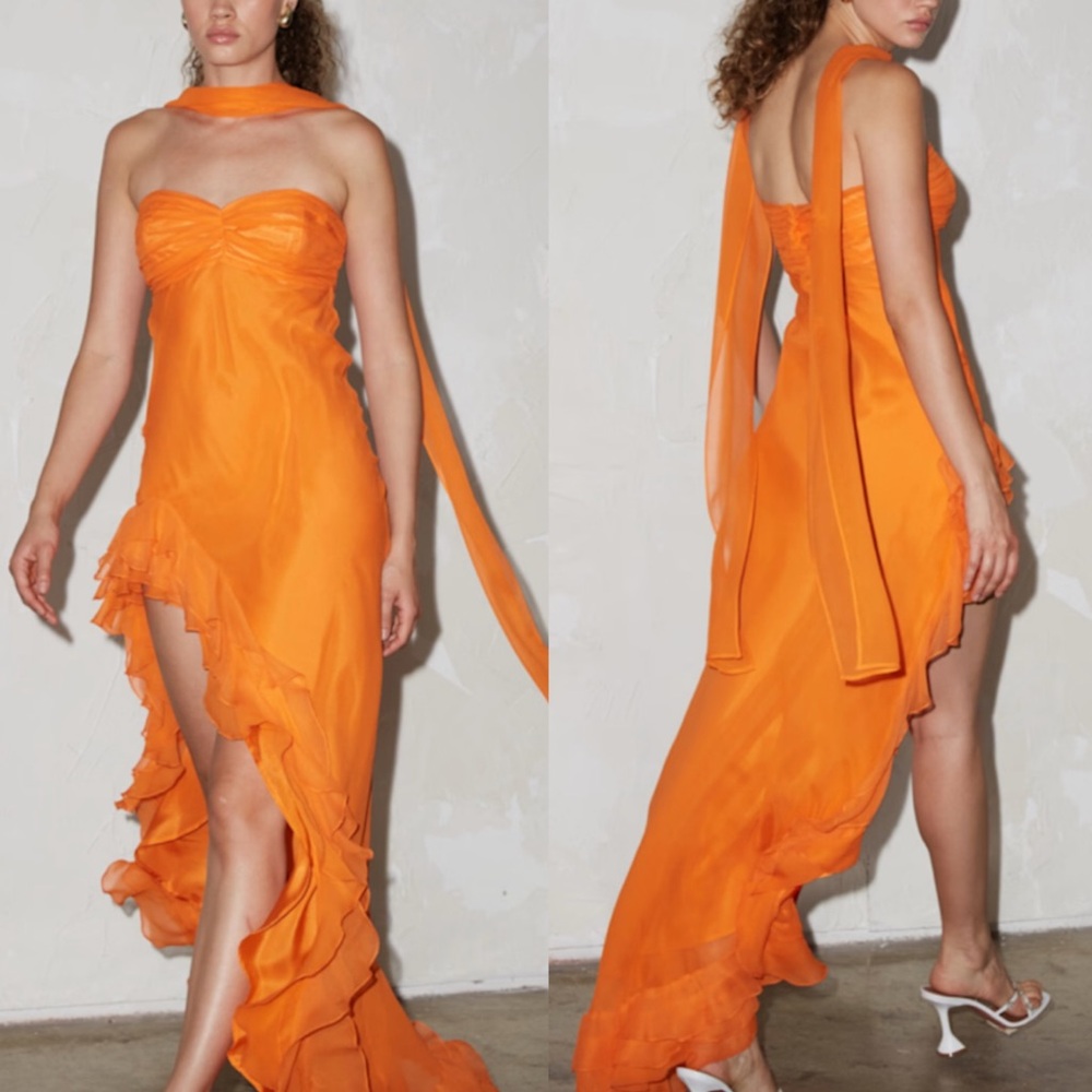 Delfi Collective Hanna Ruffle Asymmetrical Orange Dress Size Small